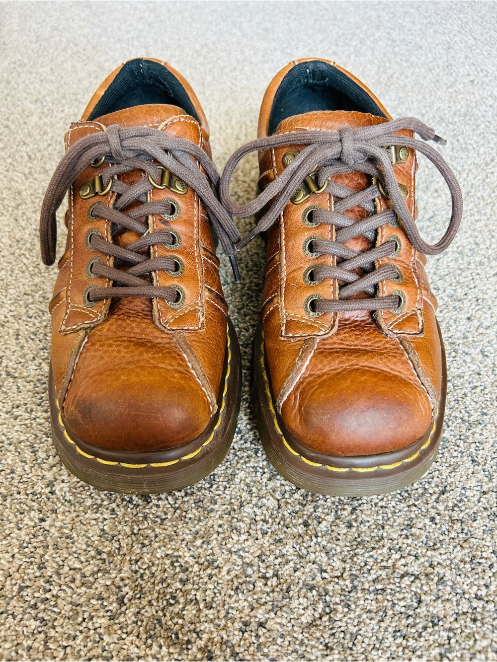 Dr. Martens Brown Leather Lace-Up Sneakers with Yellow Stitching